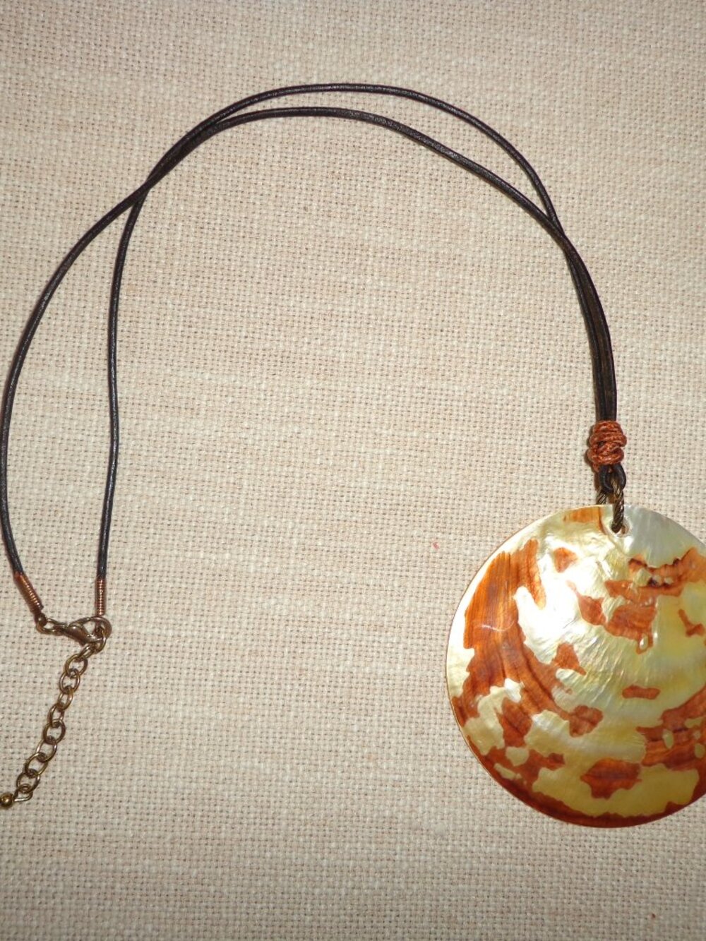 NEW Handcrafted Mother of Pearl Necklace Leather Cord Adjustable